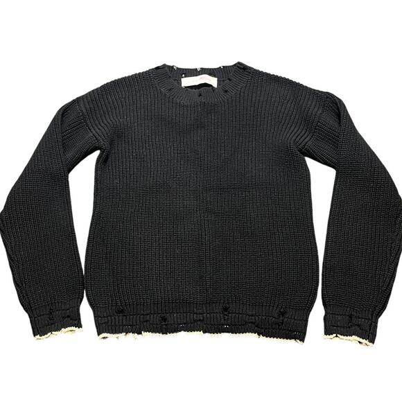 IRO Sweaters - IRO Distressed Chunky Knit Crewneck Sweater‎ Black Medium Grunge Moto Cotton